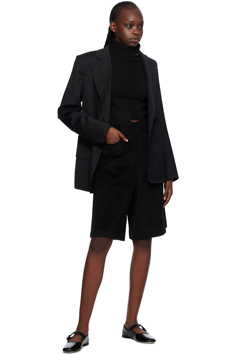 Shag knit llama- and wool-blend shorts. 

· Belt loops
· Three-pocket styling
· Zip-fly
· Partial satin lining

Supplier color: Black
