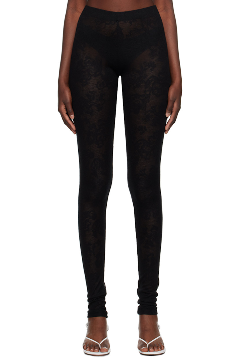 Semi-sheer viscose- and lyocell-blend lace leggings. 

· Jacquard floral pattern throughout
· Elasticized waistband

Supplier color: Black
