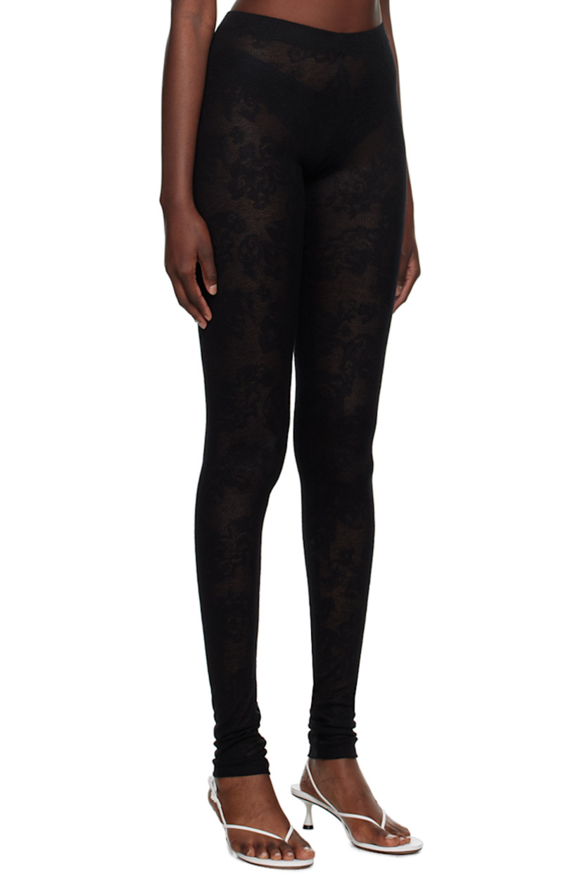Semi-sheer viscose- and lyocell-blend lace leggings. 

· Jacquard floral pattern throughout
· Elasticized waistband

Supplier color: Black