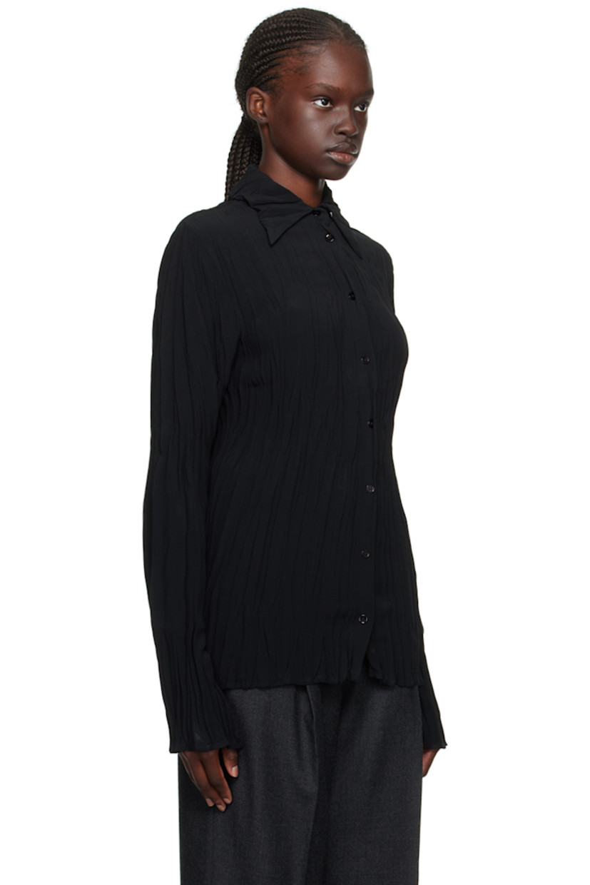Garment-pleated plain-woven acetate- and viscose-blend shirt. 

· Spread collar
· Button closure

Supplier color: Black