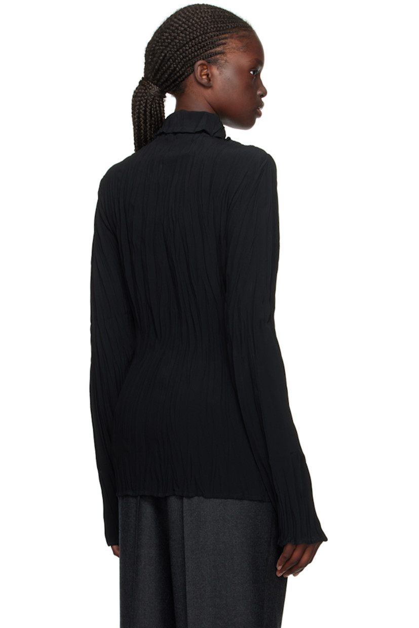 Garment-pleated plain-woven acetate- and viscose-blend shirt. 

· Spread collar
· Button closure

Supplier color: Black