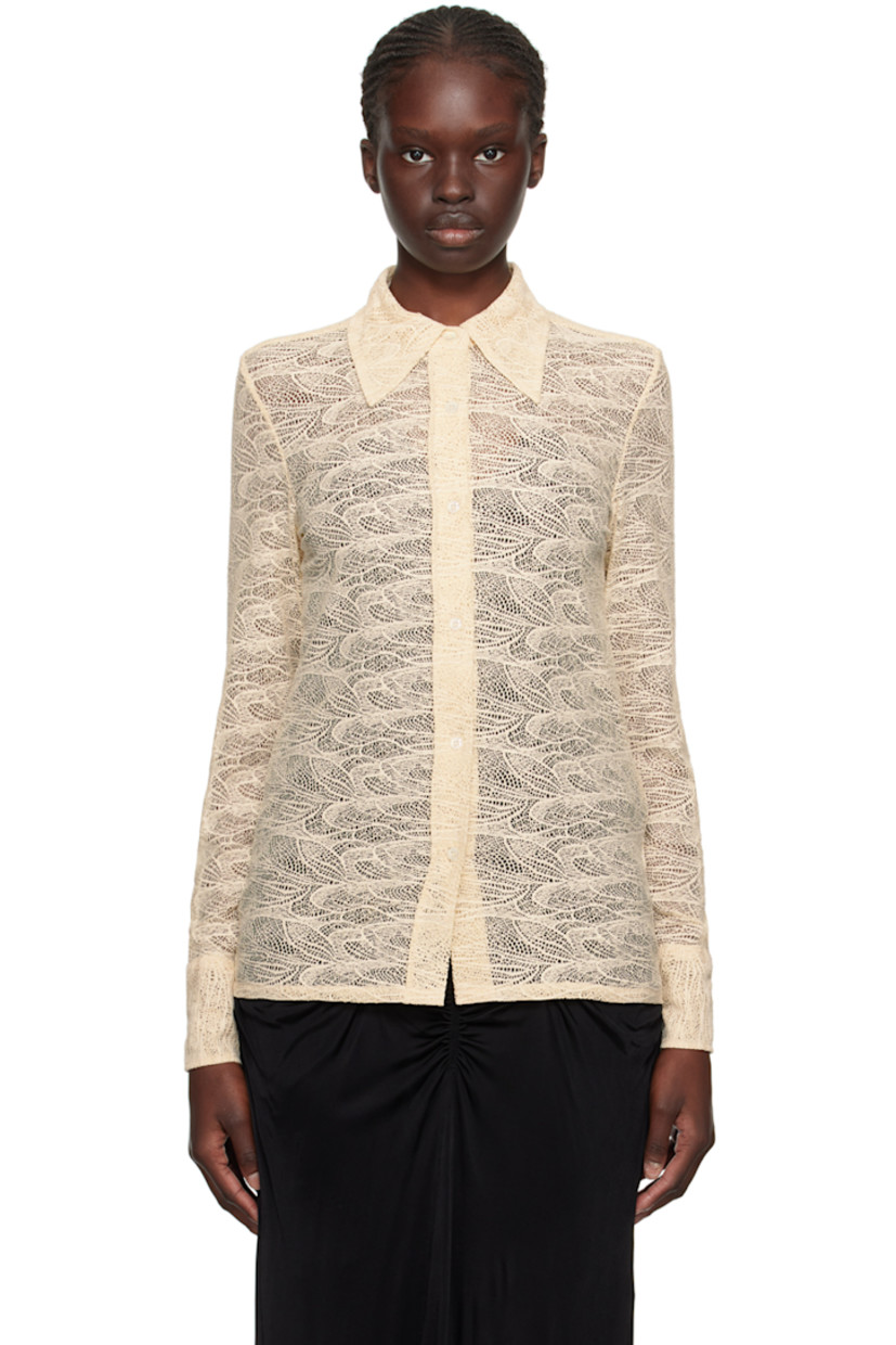 Stretch nylon lace shirt.

· Spread collar
· Button closure
· Single-button barrel cuffs

Supplier color: Off-white