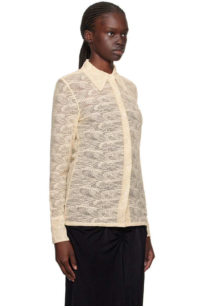 Stretch nylon lace shirt.

· Spread collar
· Button closure
· Single-button barrel cuffs

Supplier color: Off-white
