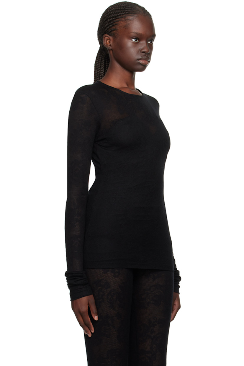 Semi-sheer viscose- and lyocell-blend lace T-shirt. 

· Jacquard floral pattern throughout
· Crewneck

Supplier color: Black