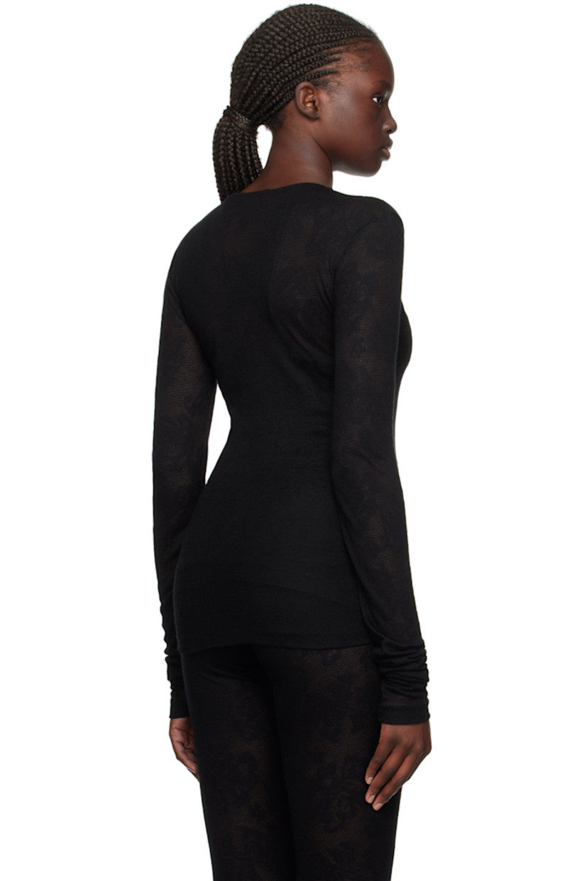 Semi-sheer viscose- and lyocell-blend lace T-shirt. 

· Jacquard floral pattern throughout
· Crewneck

Supplier color: Black