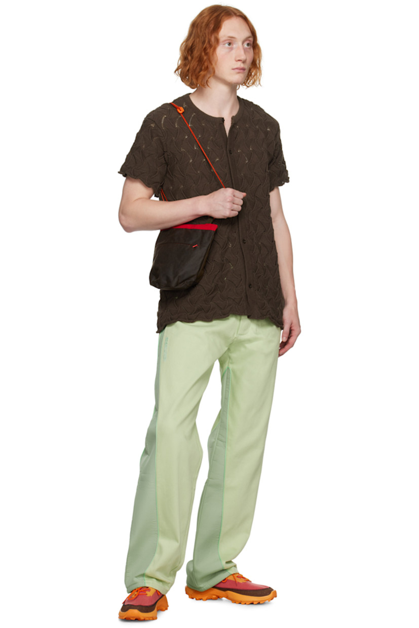 Non-stretch denim jeans. 

· Paneled construction
· Belt loops
· Five-pocket styling
· Button-fly
· Logo embroidered at front
· Ripstop panel and piping at inseam and outseam

Supplier color: Pale pistachio/Seafoam green