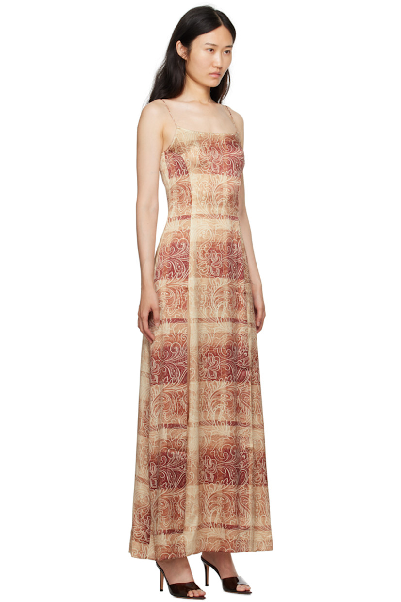 Stretch silk satin dress. Paisley pattern printed throughout. 

· Twin vents at front hem
· Fixed spaghetti straps
· Zip closure at back 

Available exclusively at SSENSE.

Supplier color: Brown paisley
