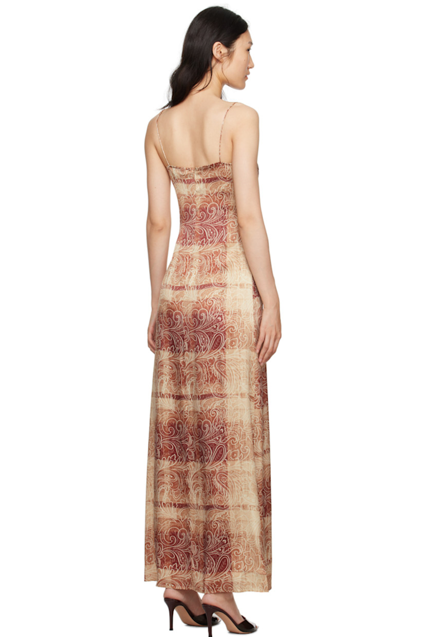Stretch silk satin dress. Paisley pattern printed throughout. 

· Twin vents at front hem
· Fixed spaghetti straps
· Zip closure at back 

Available exclusively at SSENSE.

Supplier color: Brown paisley