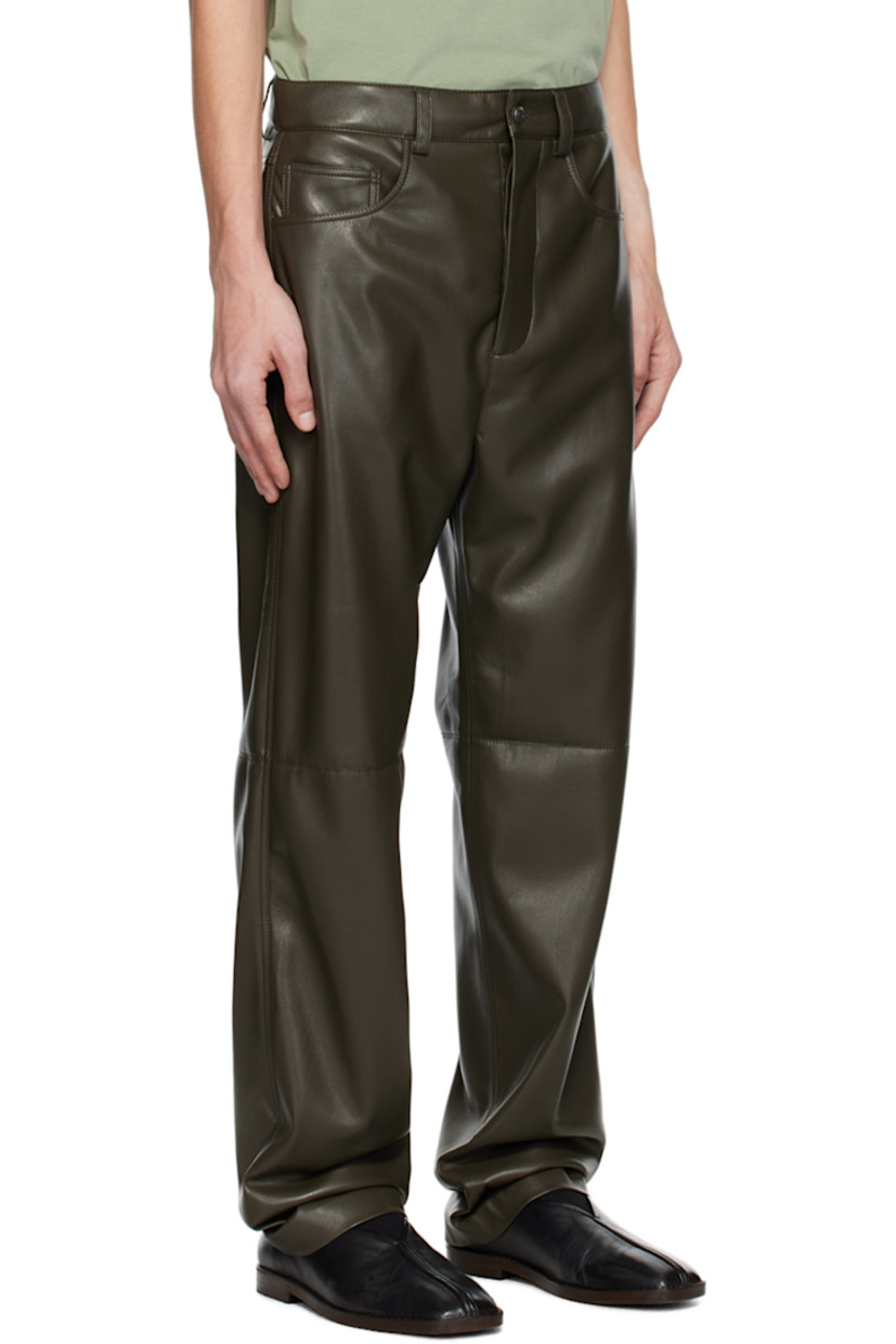 Slim-fit straight-leg grained OKOBOR™ vegan leather pants.

· Paneled construction
· Belt loops
· Five-pocket styling
· Button-fly
· Partial viscose satin lining
· Logo-engraved silver-tone hardware
 
Supplier color: Soil