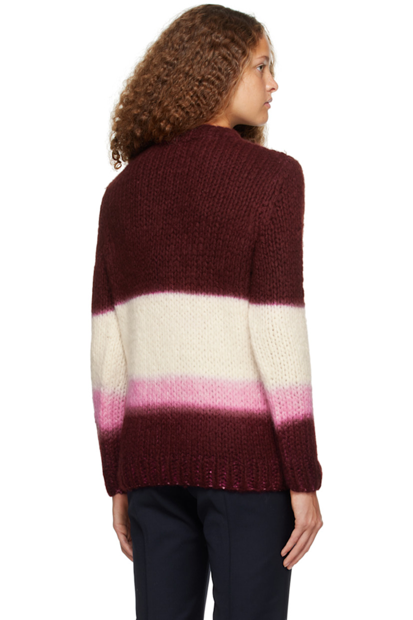 Brushed knit cashmere sweater.

· Stripes throughout
· Rib knit crewneck, hem, and cuffs

Supplier color: Ivory/Blush/Bordeaux