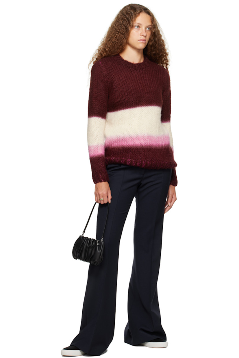 Brushed knit cashmere sweater.

· Stripes throughout
· Rib knit crewneck, hem, and cuffs

Supplier color: Ivory/Blush/Bordeaux