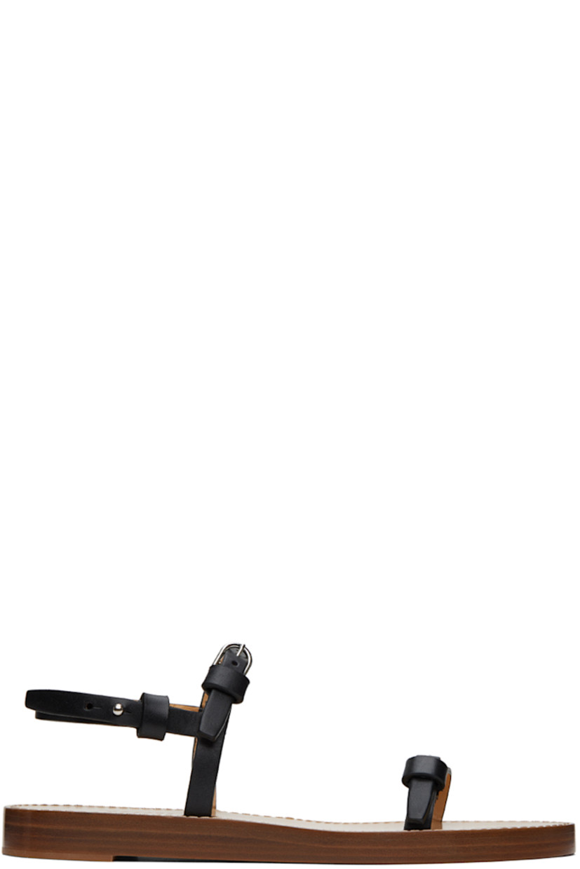 Grained leather sandals in black.

· Adjustable straps at vamp
· Adjustable pin-buckle slingback strap
· Logo-embossed buffed leather footbed
· Stacked leather heel with rubber injection
· Leather sole

Supplier color: Black