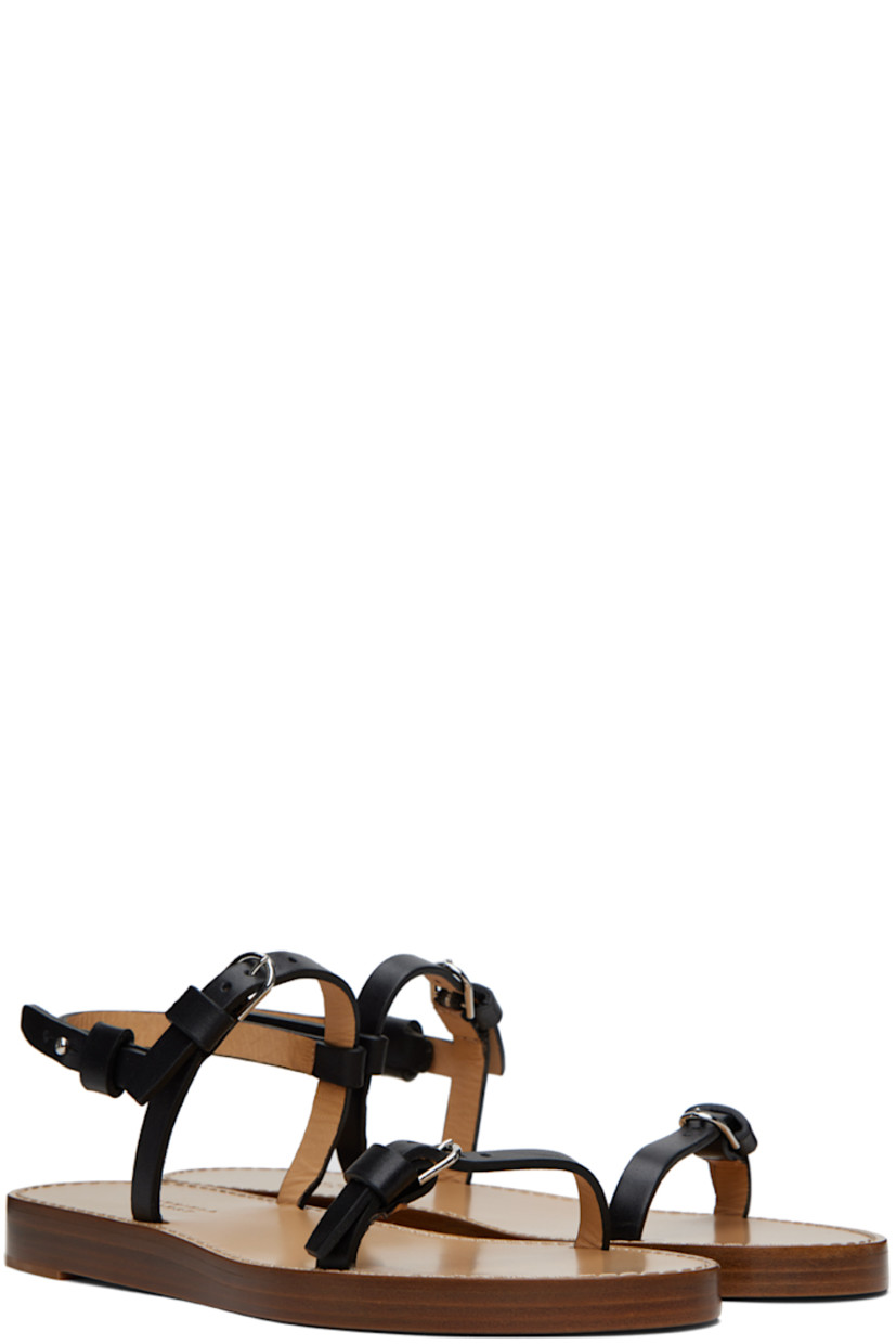 Grained leather sandals in black.

· Adjustable straps at vamp
· Adjustable pin-buckle slingback strap
· Logo-embossed buffed leather footbed
· Stacked leather heel with rubber injection
· Leather sole

Supplier color: Black