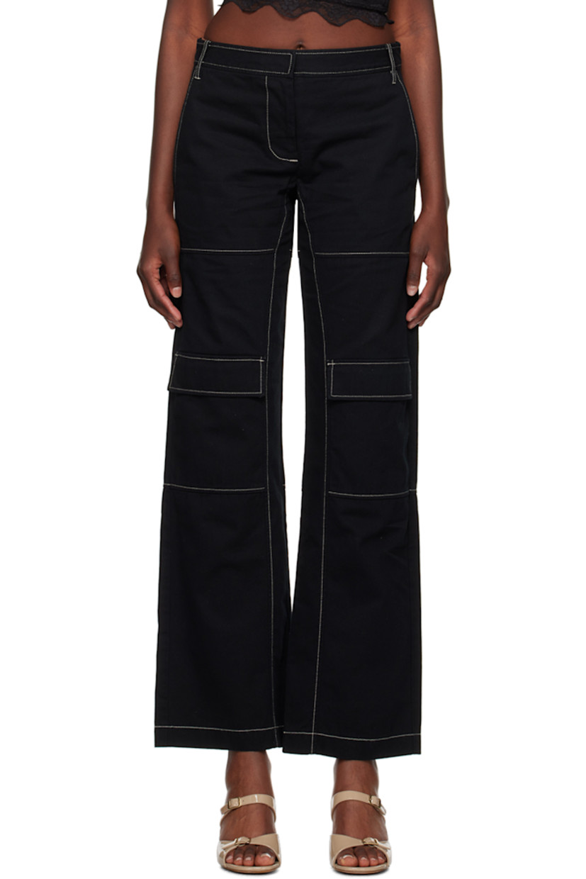 Relaxed-fit cotton twill trousers.

· Paneled construction
· Belt loops
· Four-pocket styling
· Zip-fly
· Flap pockets at knees
· Hammer loop at back leg
· Unlined
· Contrast stitching in white

Supplier color: Black/Oyster