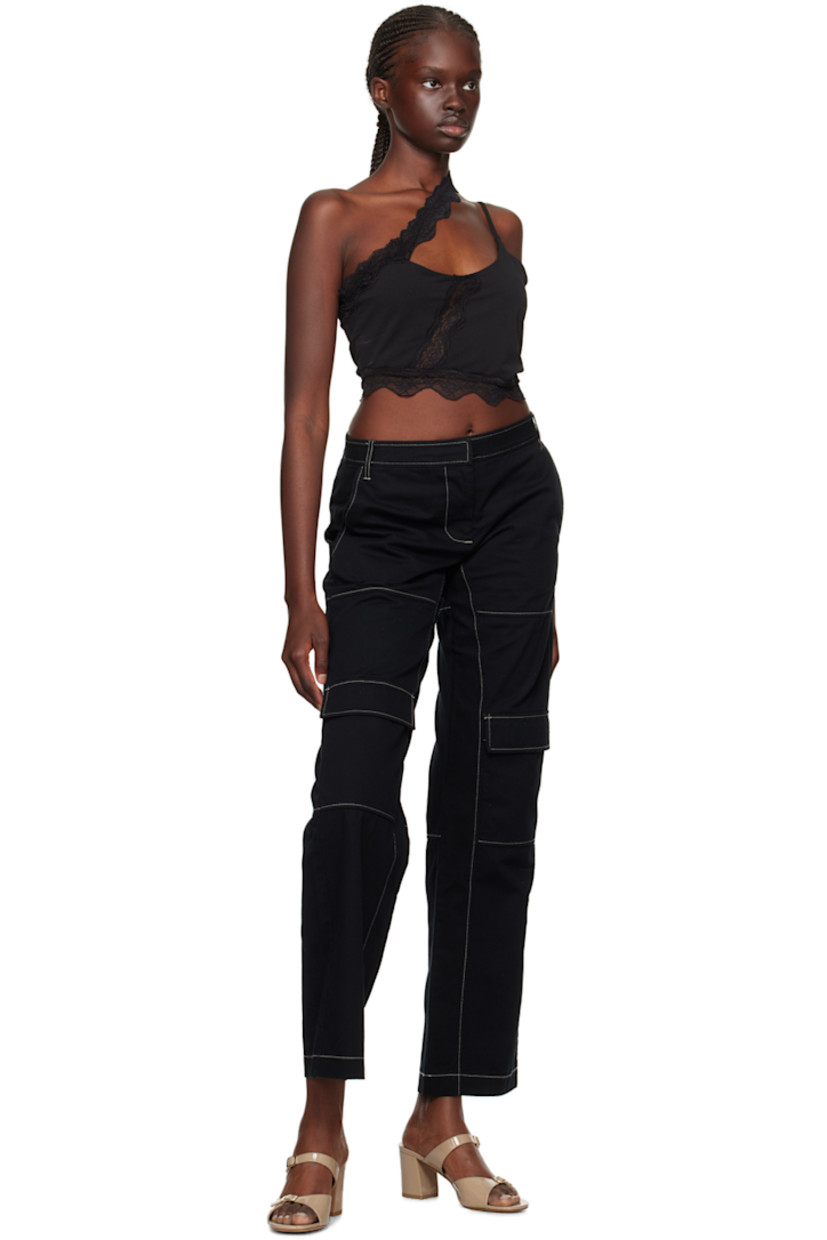 Relaxed-fit cotton twill trousers.

· Paneled construction
· Belt loops
· Four-pocket styling
· Zip-fly
· Flap pockets at knees
· Hammer loop at back leg
· Unlined
· Contrast stitching in white

Supplier color: Black/Oyster