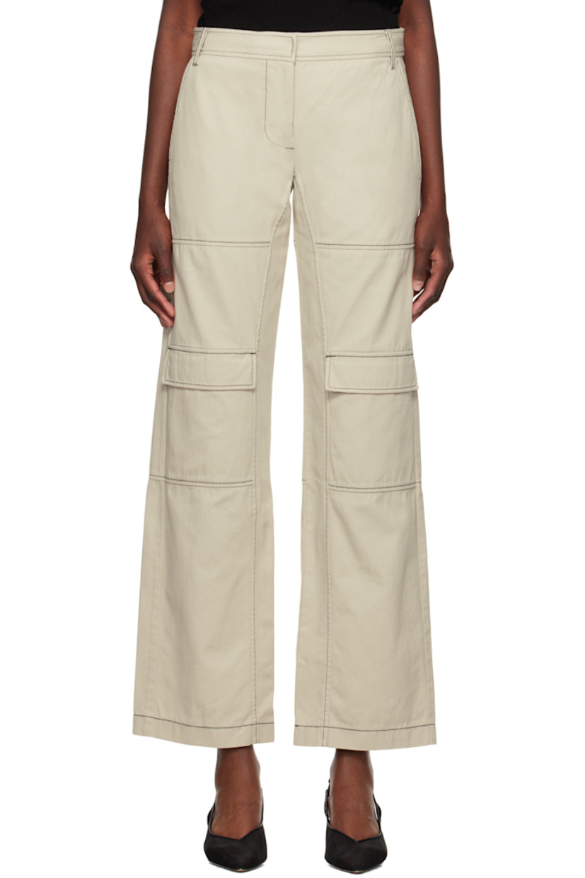 Relaxed-fit cotton twill trousers.

· Paneled construction
· Belt loops
· Four-pocket styling
· Zip-fly
· Flap pockets at knees
· Hammer loop at back leg
· Unlined
· Contrast stitching in black

Supplier color: Oyster/Black