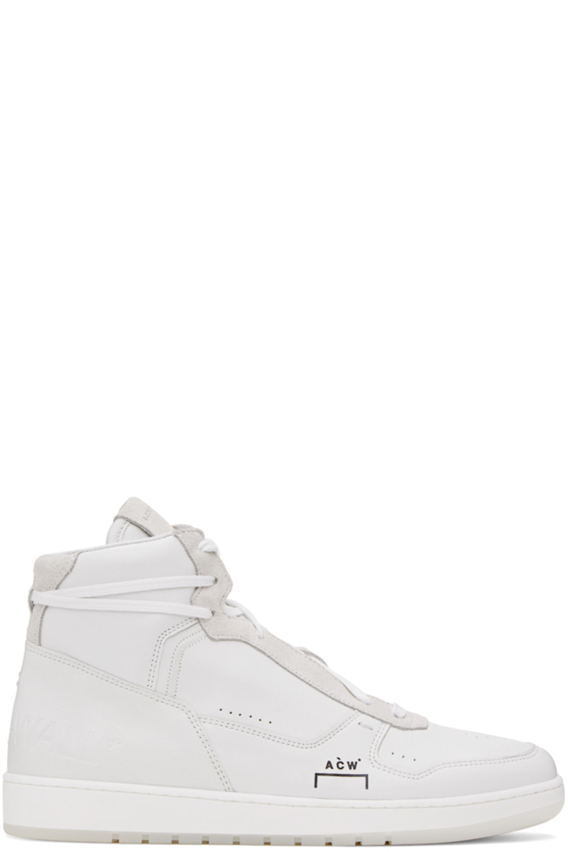 High-top paneled suede and ECCO leather sneakers in white. Perforated detailing throughout. 

· Lace-up closure
· Logo embossed at padded tongue
· Padded collar
· Logo printed at outer side
· Logo embossed at heel counter
· Buffed leather lining
· Treaded rubber sole

Supplier color: Optic white