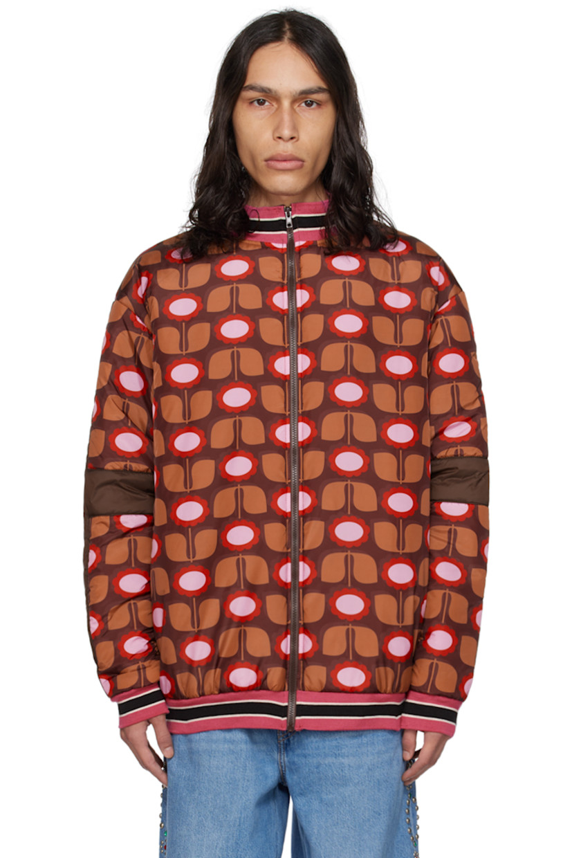 Insulated polyester taffeta jacket. Graphic pattern printed throughout.

· Paneled construction
· Rib knit stand collar, hem, and cuffs
· Zip closure
· Seam pockets
· Full satin lining

Available exclusively at SSENSE.

Supplier color: Caramel multi