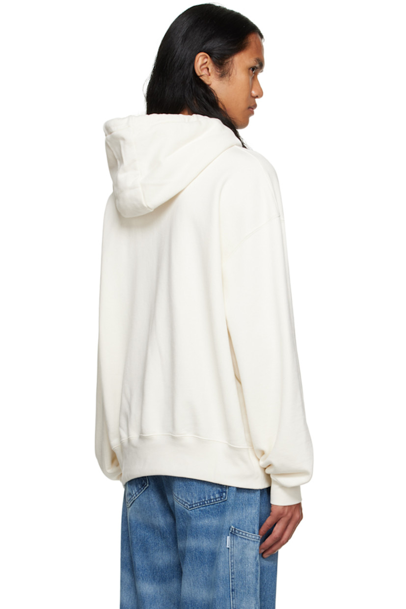 French terry hoodie.

· Twisted drawstring at hood
· Logo printed at front 
· Kangaroo pocket
· Bungee-style drawstring at rib knit hem
· Logo flag at side seam
· Dropped shoulders
· Rib knit cuffs

Supplier color: White/White