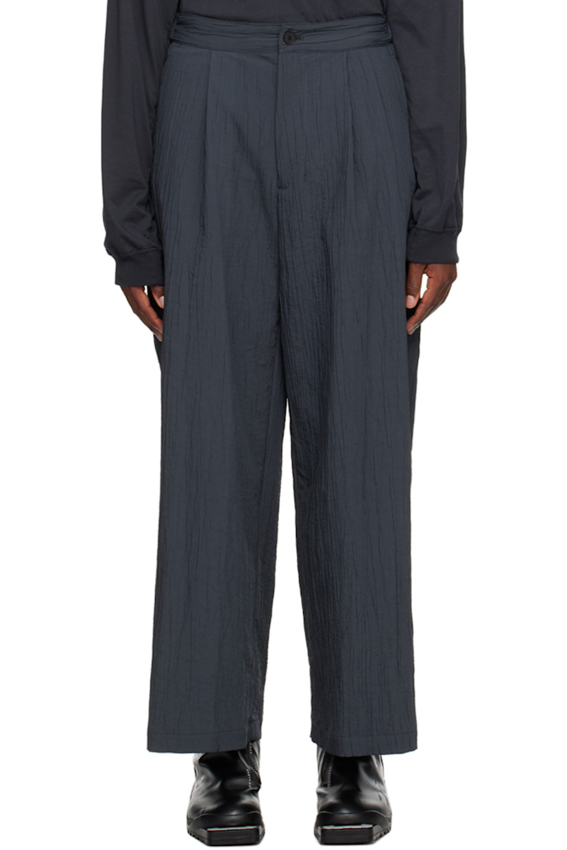 Crinkled polyester- and cotton-blend taffeta trousers.

· Concealed drawstring at partially elasticized waistband
· Four-pocket styling
· Zip-fly

Supplier color: Dark gray