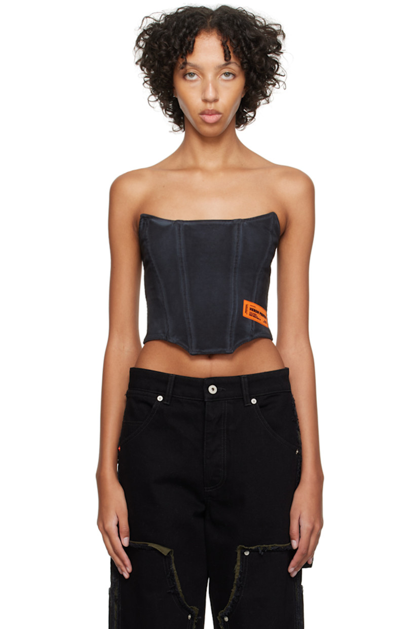 Stretch cotton jersey corset-style tank top. Fading throughout.

· Modified straight neck
· Logo patch at front
· Curved cropped hem
· Zip closure at back
· Fully lined
· Logo-engraved silver-tone hardware

Supplier color: Black