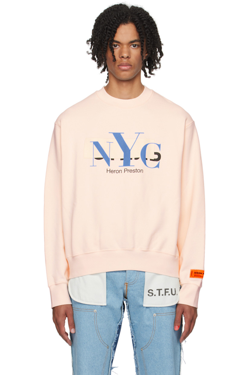 Organic cotton French terry sweatshirt.

· Rib knit crewneck, hem, and cuffs 
· Logo and text printed at front 
· Logo patch at sleeve 

Supplier color: Pink/Navy/Blue