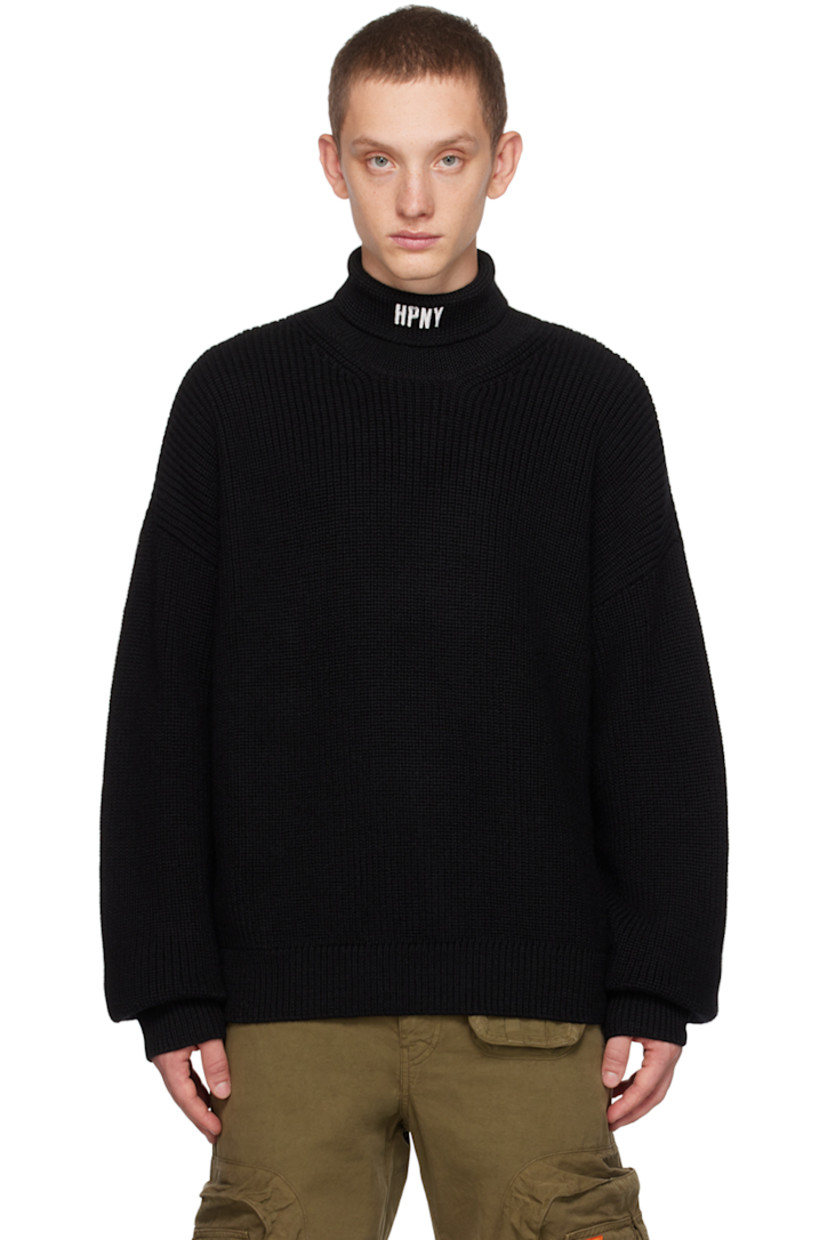 Knit virgin wool turtleneck.

· Logo embroidered at rolled neck
· Textile logo patch at cuff

Supplier color: Black/White