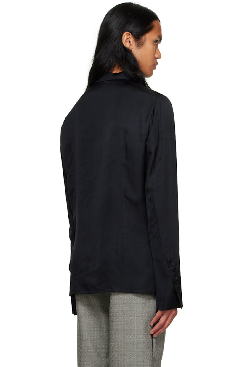 Semi-sheer cupro twill shirt.

· Spread collar
· Button closure
· Vented side seams
· Vent at four-button surgeon's cuffs

Supplier color: Black
