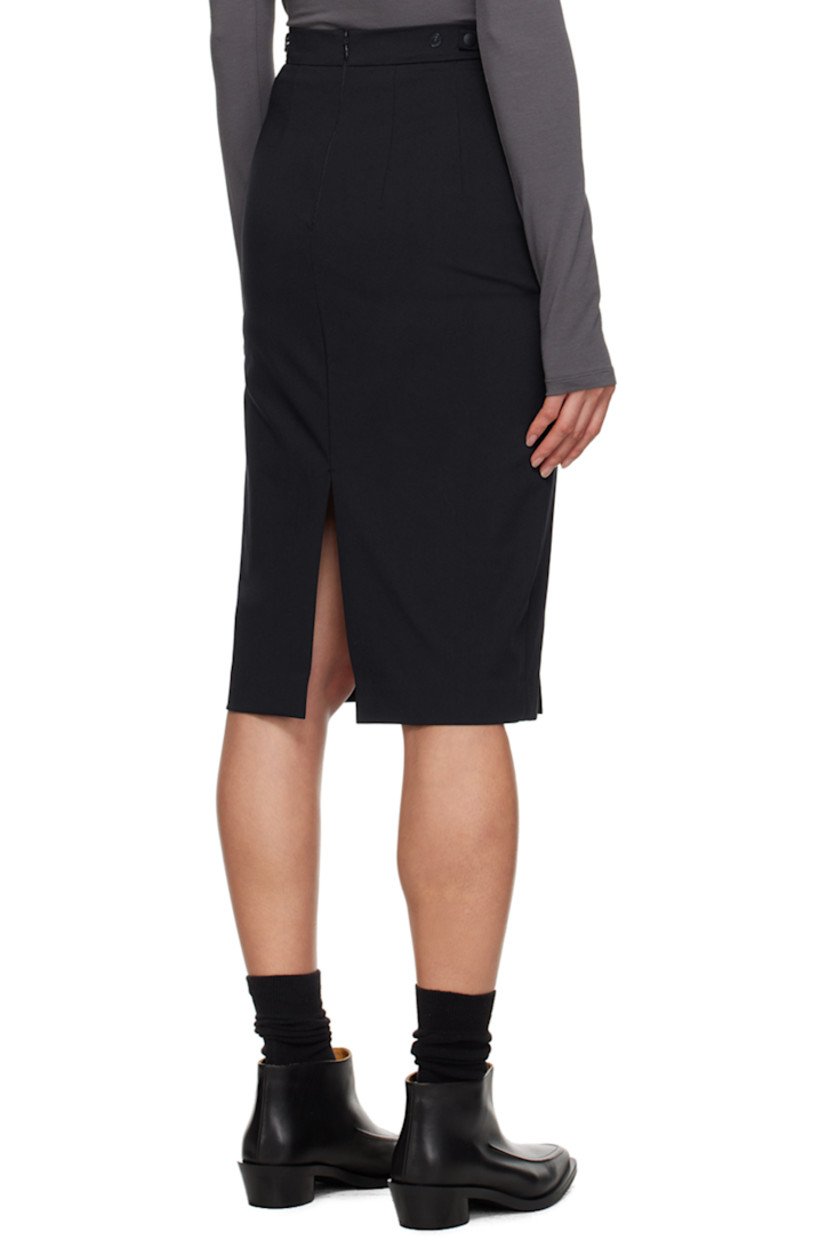 Stretch nylon jersey skirt.

· High-rise
· Belt loops
· Adjustable press-stud tabs at waistband
· Two-pocket styling
· Zip-fly
· Twin vents at front
· Central vent at back hem
· Partial cupro satin lining

Supplier color: Navy