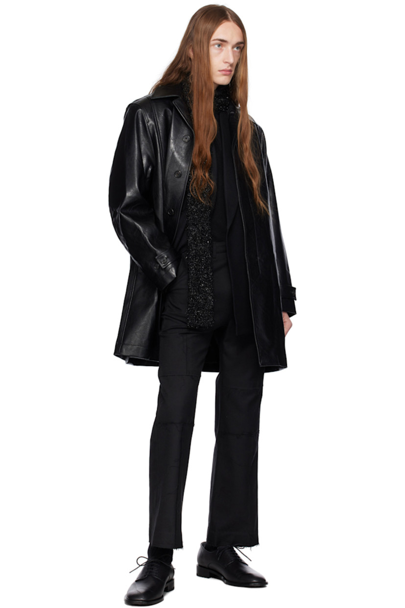 Polyester- and rayon-blend twill trousers. Loose thread detailing throughout.

· Paneled construction
· Belt loops
· Four-pocket styling
· Zip-fly
· Raw edge and subtle flare at cuffs

Supplier color: Black