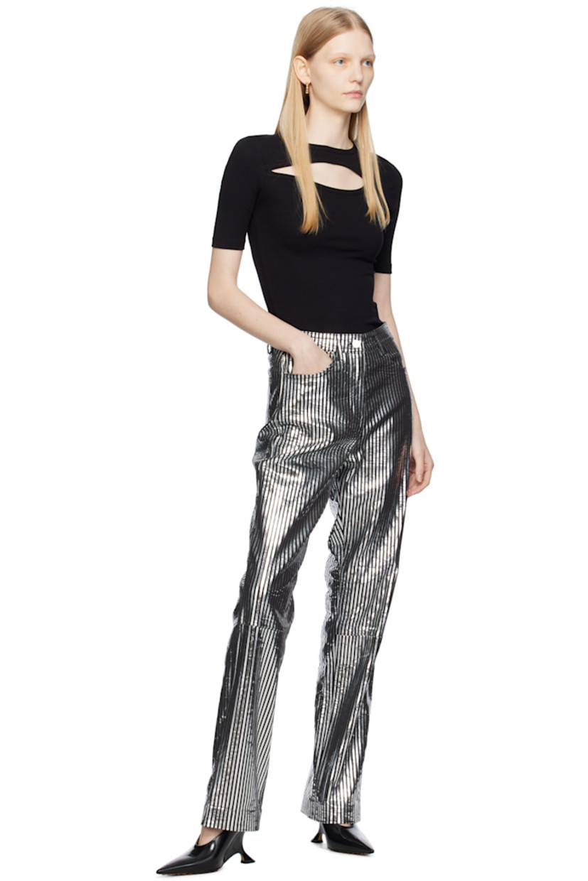 Suede and crinkled lambskin pants. Stripes throughout.

· Belt loops
· Five-pocket styling
· Zip-fly
· Partial stretch satin lining

Supplier color: Black comb