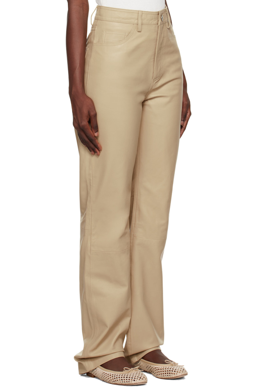 Straight-leg grained sheepskin pants. 

· Belt loops
· Five-pocket styling
· Zip-fly
· Seams at knees
· Partial satin lining

Supplier color: Incense beige