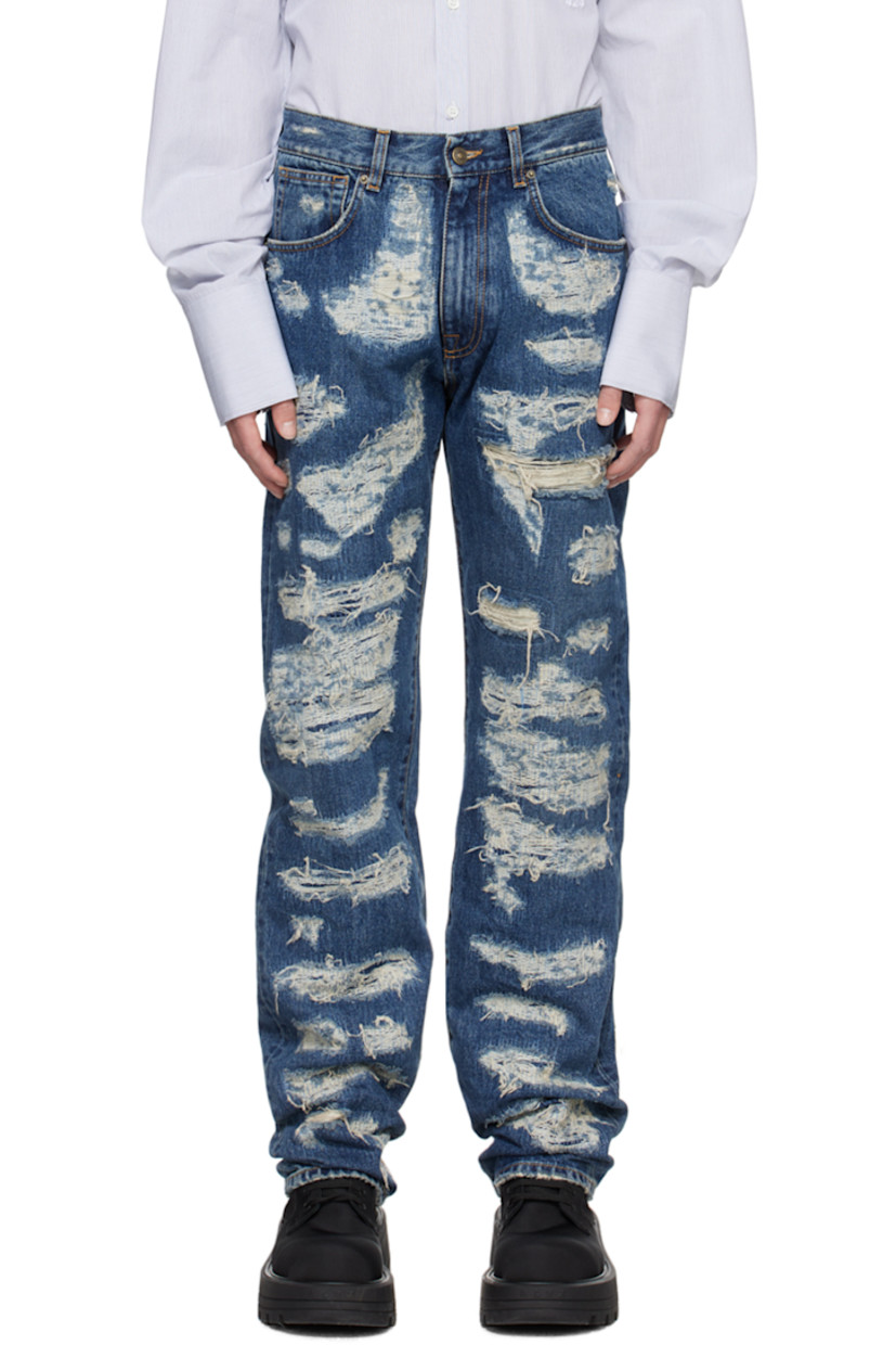 Hand-treated non-stretch denim jeans. Fading and distressing throughout.

· Belt loops
· Five-pocket styling
· Zip-fly
· Logo patch at back waistband
· Logo embroidered at back patch pocket

Supplier color: Destroyed