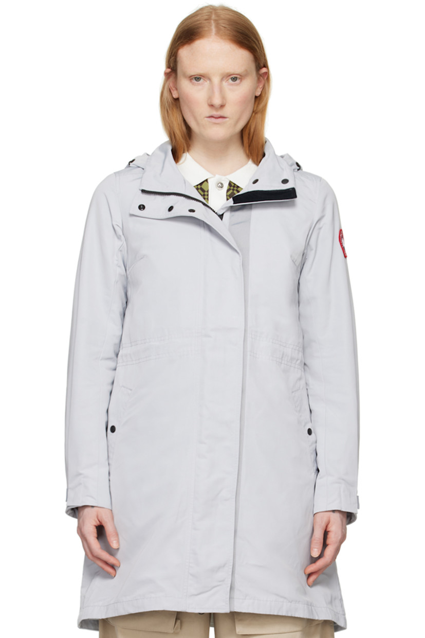 Dura-Force™ polyester faille jacket. Lightweight, water-repellent, and windproof.

· Bungee-style drawstring at hood
· Two-way zip closure and press-stud placket
· Welt pockets
· Embroidered logo patch at sleeve
· Adjustable press-stud tab at cuffs
· Reflective trim at back collar
· Zip pocket and shoulder straps at interior
· Bungee-style drawstring at interior waist
· Full satin lining

Supplier color: Silverbirch