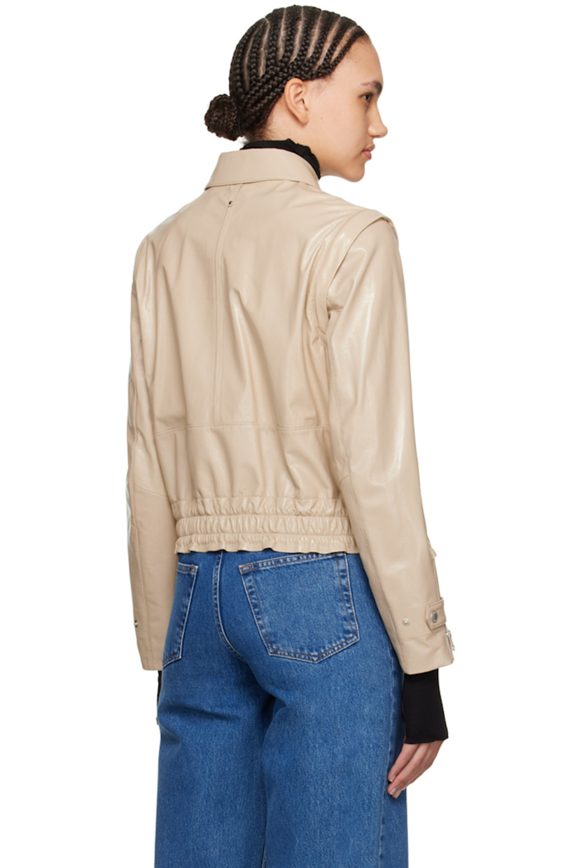 Grained lambskin jacket.

· Spread collar 
· Zip closure
· Zip pockets
· Elasticized hem
· Metal eyelets at side seams
· Detachable sleeves for alternate styling
· Zip vent at cuffs
· Adjustable press-stud tab at cuffs 
· Leather logo tab at back collar
· Welt pocket at interior 
· Full satin lining
· Logo-engraved silver-tone hardware

Supplier color: Trench