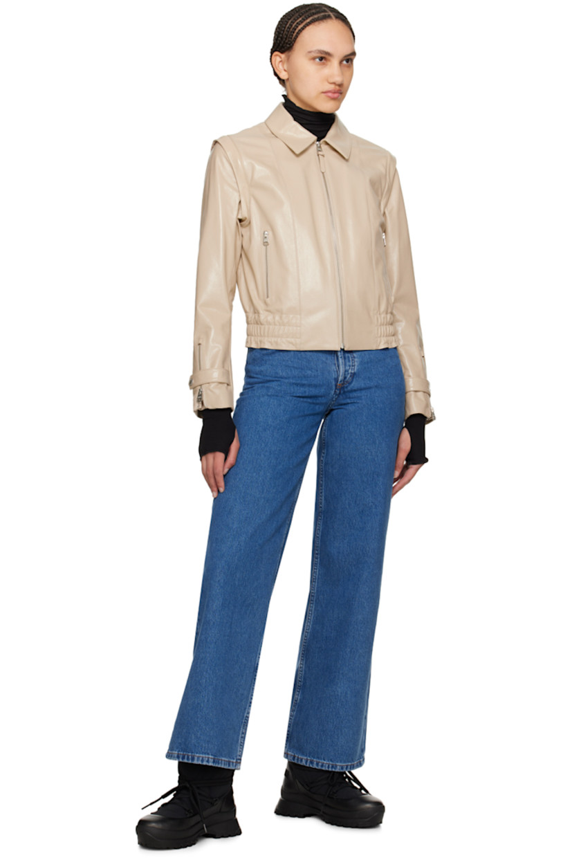 Grained lambskin jacket.

· Spread collar 
· Zip closure
· Zip pockets
· Elasticized hem
· Metal eyelets at side seams
· Detachable sleeves for alternate styling
· Zip vent at cuffs
· Adjustable press-stud tab at cuffs 
· Leather logo tab at back collar
· Welt pocket at interior 
· Full satin lining
· Logo-engraved silver-tone hardware

Supplier color: Trench