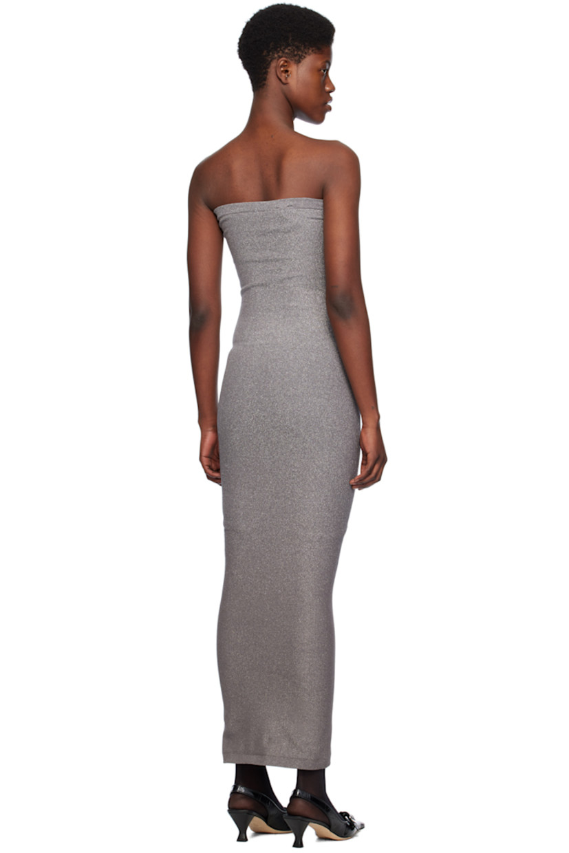Knit stretch nylon-blend dress.

· Metallic thread detailing throughout
· Straight neck

Supplier color: Titanium