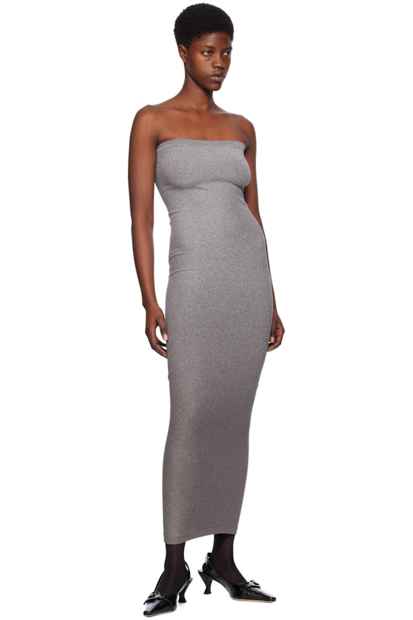 Knit stretch nylon-blend dress.

· Metallic thread detailing throughout
· Straight neck

Supplier color: Titanium