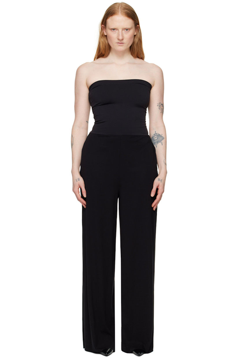 Paneled stretch modal jersey and stretch nylon jersey jumpsuit. 

· Elasticized rib knit straight neck 
· Seam pockets

Supplier color: Black