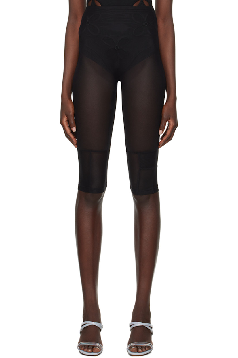 Sheer stretch polyester mesh shorts. Integrated recycled polyester jersey bikini bottom-style underlay with cutouts and O-ring hardware throughout.

· Layered and paneled construction
· High-rise
· Elasticized waistband

Supplier color: Black