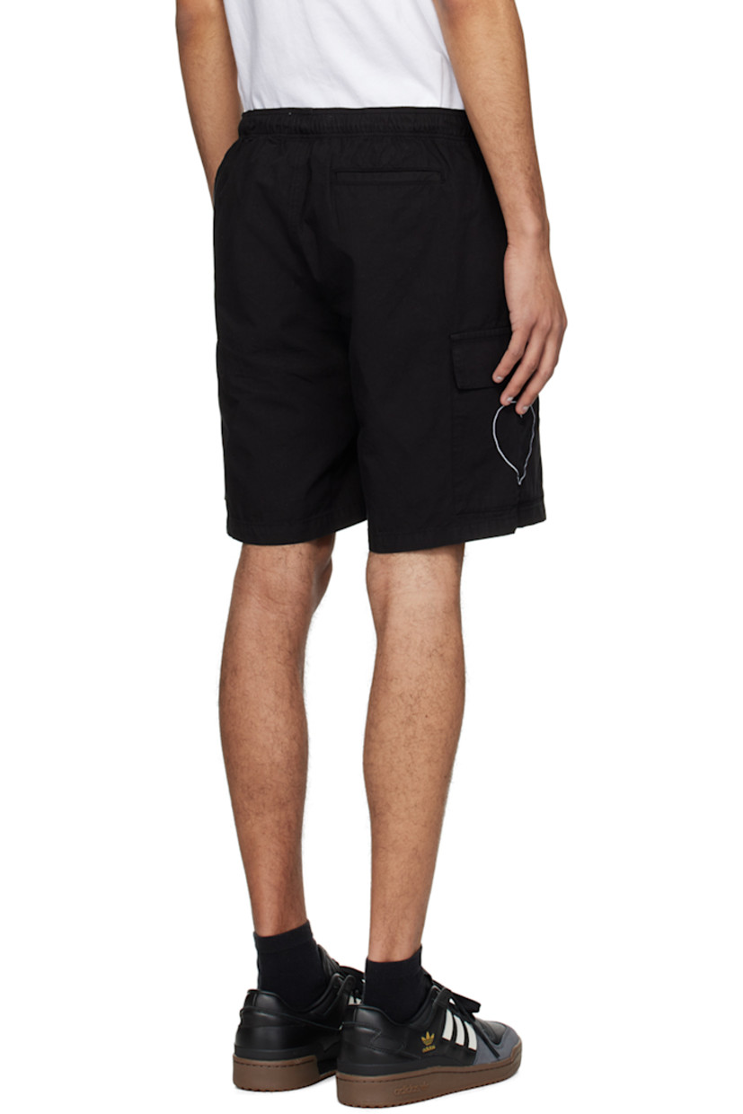 Cotton ripstop shorts.

· Concealed drawstring at elasticized waistband
· Three-pocket styling
· Mock-fly
· Flap pocket and embroidered graphic at outseams

Supplier color: Black