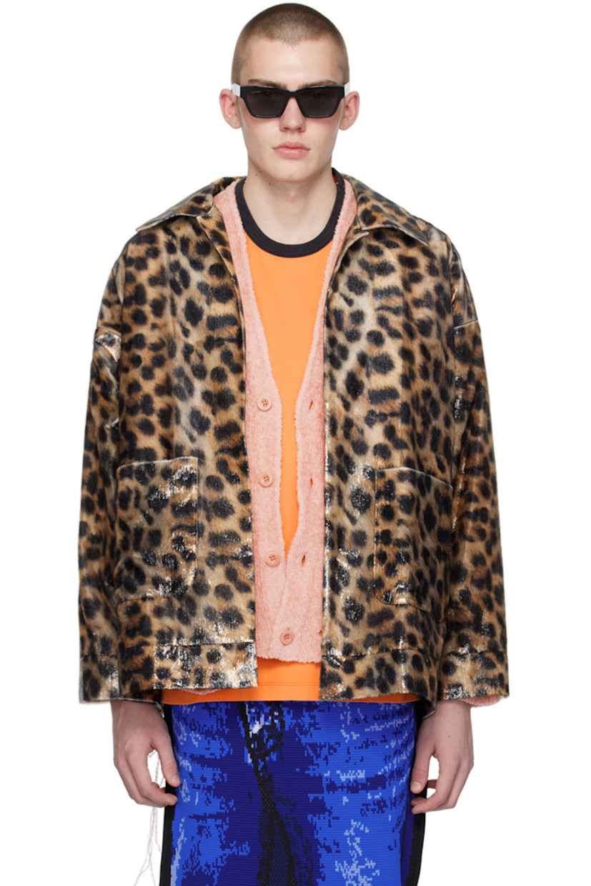 Plain-woven nylon-blend jacket. Fil-coupé detailing and leopard pattern printed throughout.

· Open spread collar
· Hook-eye closure
· Patch pockets
· Hand-painted graphic and text at back
· Full organza lining

This item is part of a limited run of 59.

Supplier color: Leopard