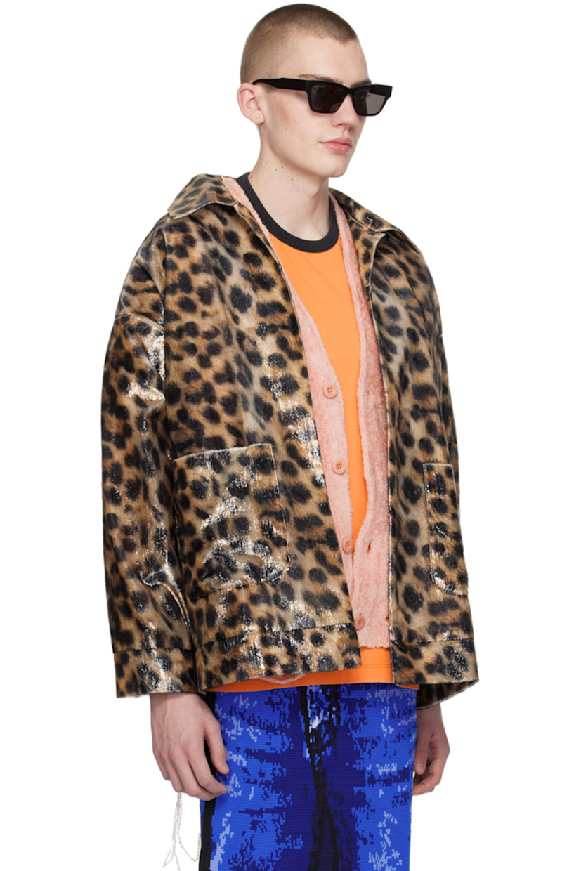 Plain-woven nylon-blend jacket. Fil-coupé detailing and leopard pattern printed throughout.

· Open spread collar
· Hook-eye closure
· Patch pockets
· Hand-painted graphic and text at back
· Full organza lining

This item is part of a limited run of 59.

Supplier color: Leopard