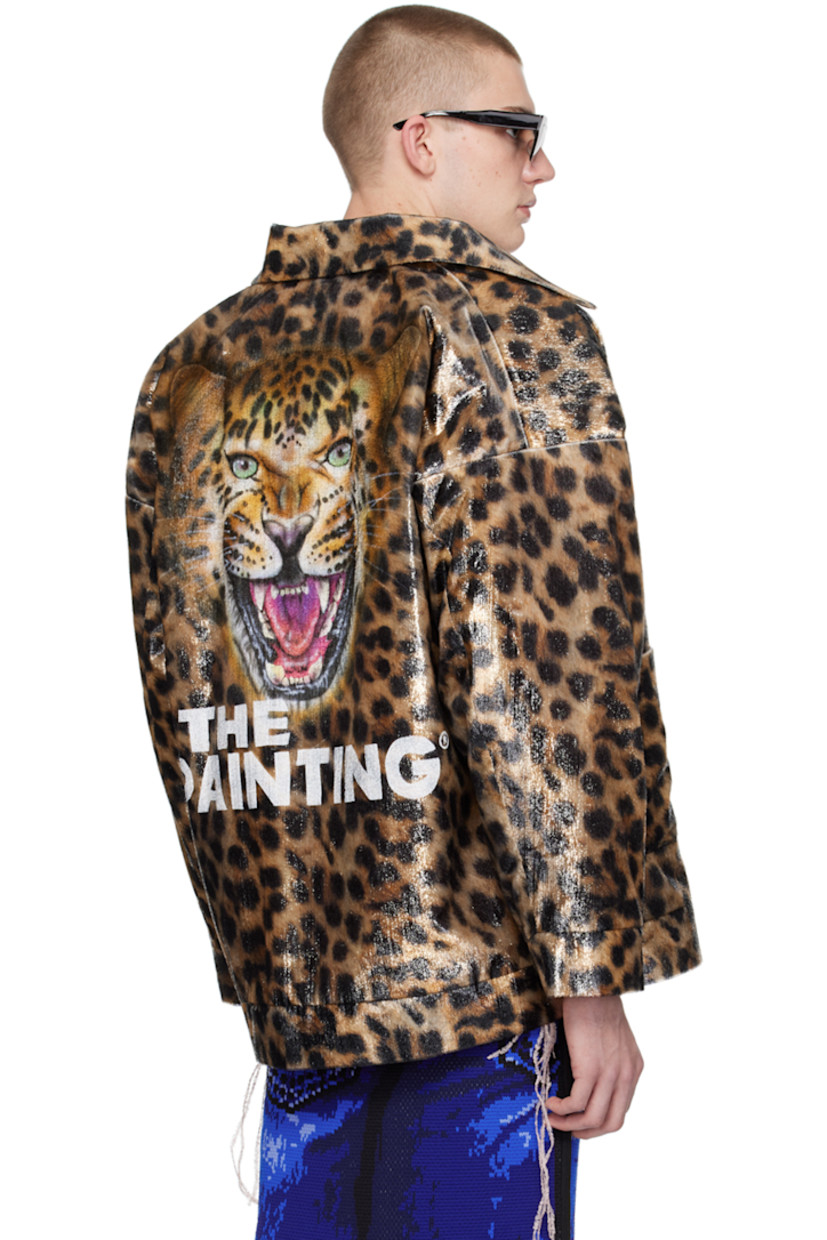 Plain-woven nylon-blend jacket. Fil-coupé detailing and leopard pattern printed throughout.

· Open spread collar
· Hook-eye closure
· Patch pockets
· Hand-painted graphic and text at back
· Full organza lining

This item is part of a limited run of 59.

Supplier color: Leopard
