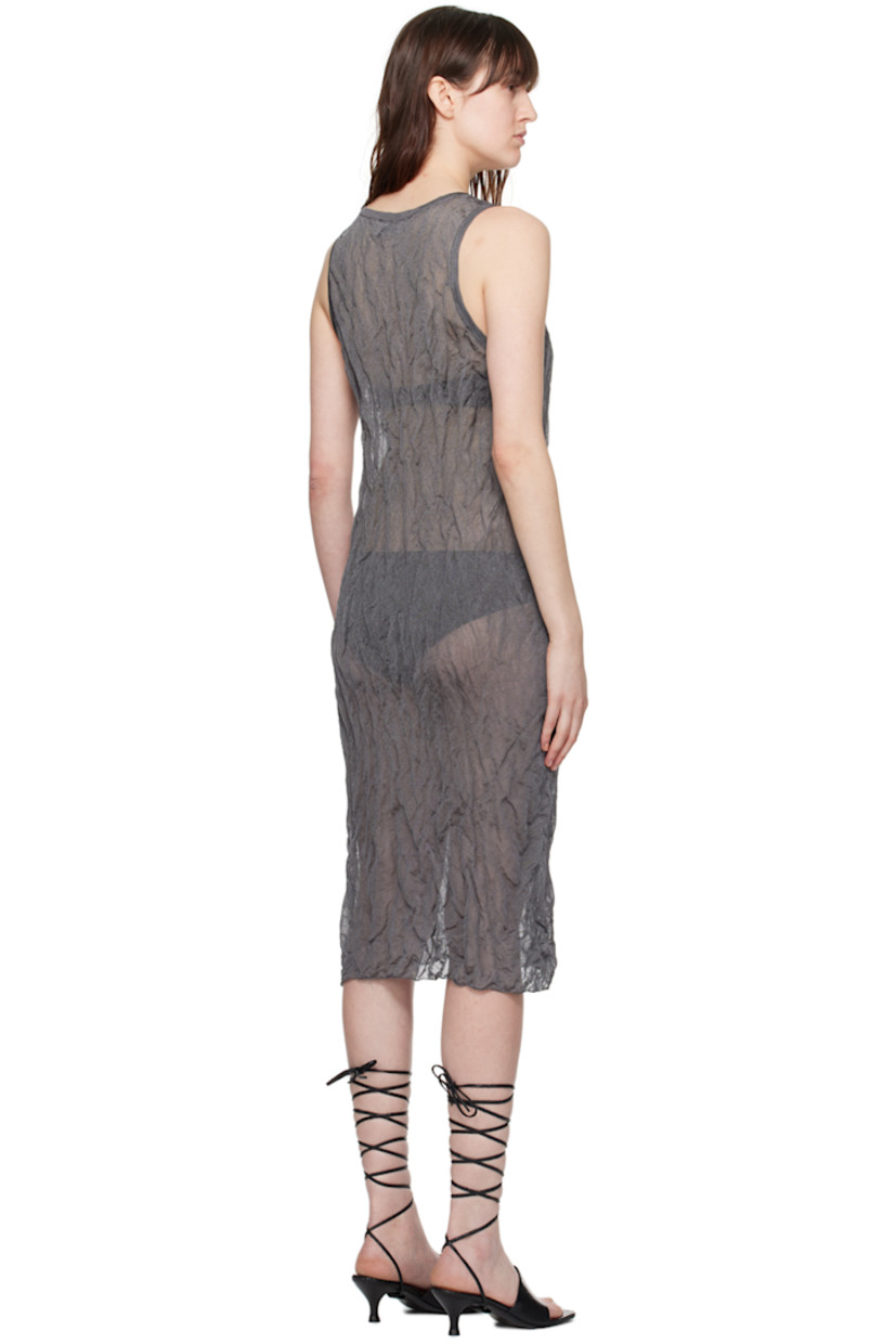 Semi-sheer crinkled knit viscose-blend dress. 

· Metallic thread detailing throughout
· Rib knit scoop neck and armscyes

Supplier color: Dark grey