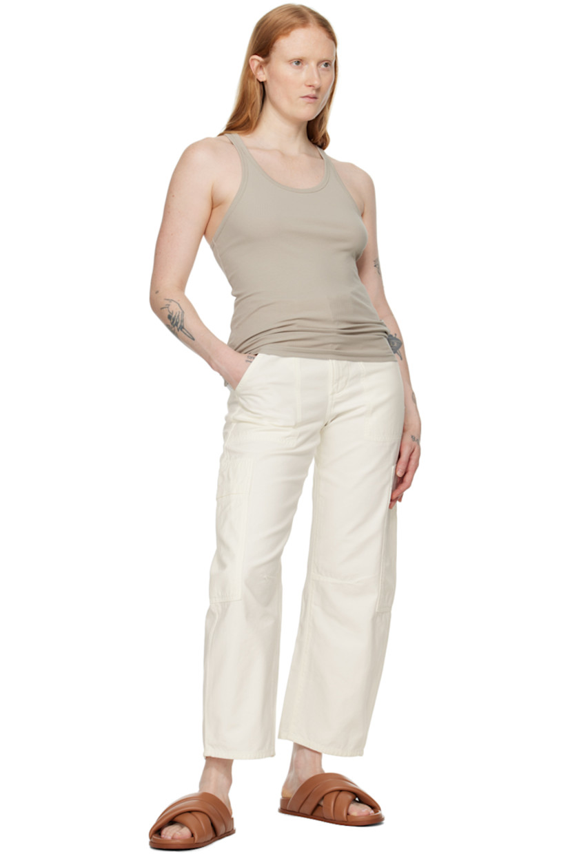 Stretch organic cotton ribbed jersey tank top. Rib knit scoop neck and armscyes. 

Supplier color: Light sage