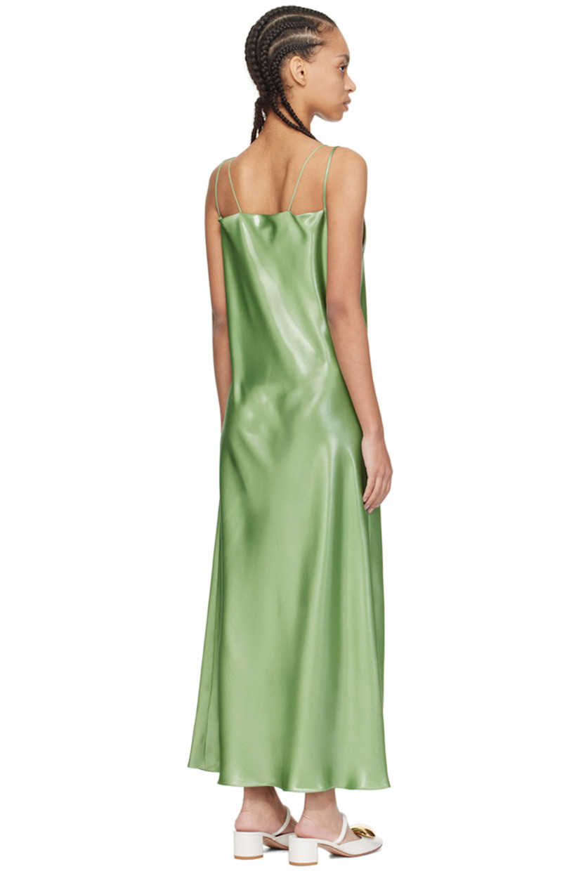 Lightweight polyester- and recycled polyester-blend satin dress. Metallic thread detailing throughout.

· Layered construction
· Plunging V-neck
· Fixed spaghetti straps

Supplier color: Open green