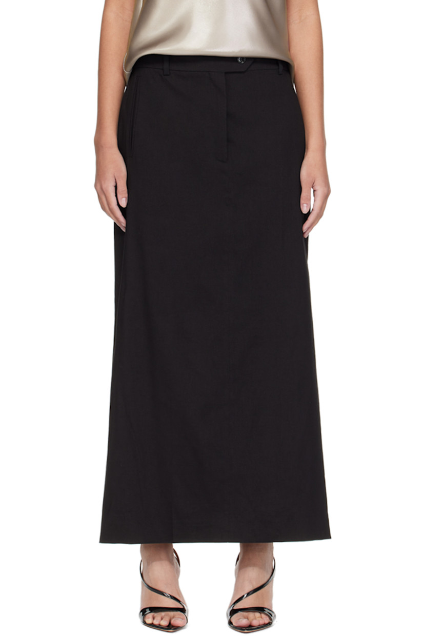 Plain-woven stretch linen- and viscose-blend skirt.

· Belt loops
�· Three-pocket styling
· Zip-fly
· Slit at outseams
· Darts at back waistband
· Full satin lining

Supplier color: Black