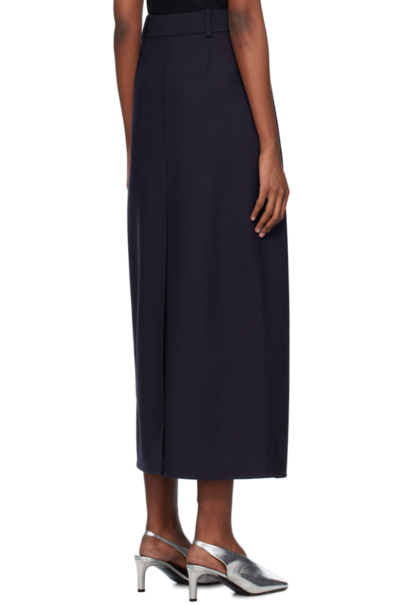 Stretch virgin wool twill skirt.

· Wrap construction
· Belt loops
· Two-pocket styling
· Central vent at front and back hem

Supplier color: Eggplant