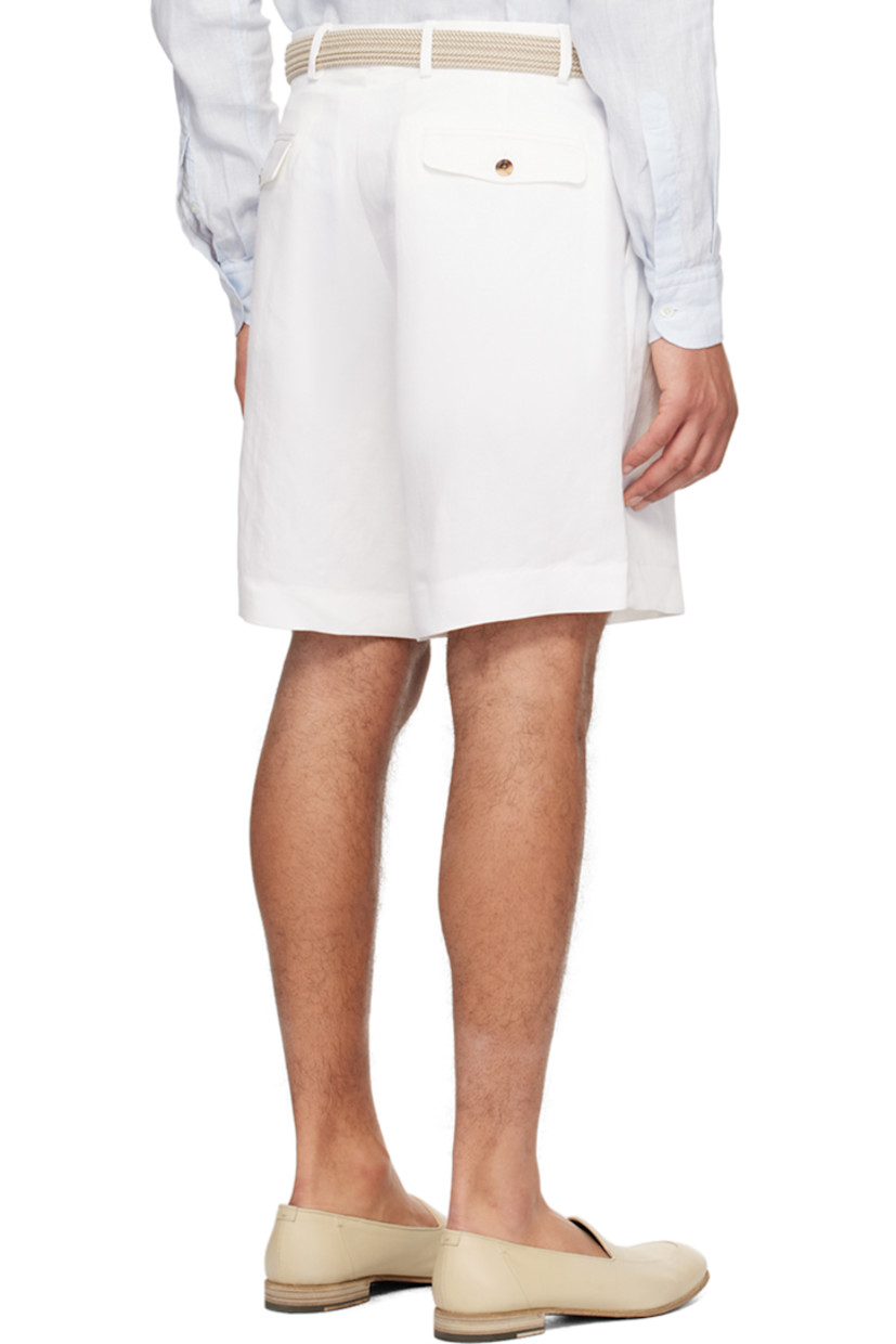 Plain-woven slub linen-blend shorts.

· Belt loops
· Four-pocket styling
· Zip-fly
· Pleats at front

Supplier color: White